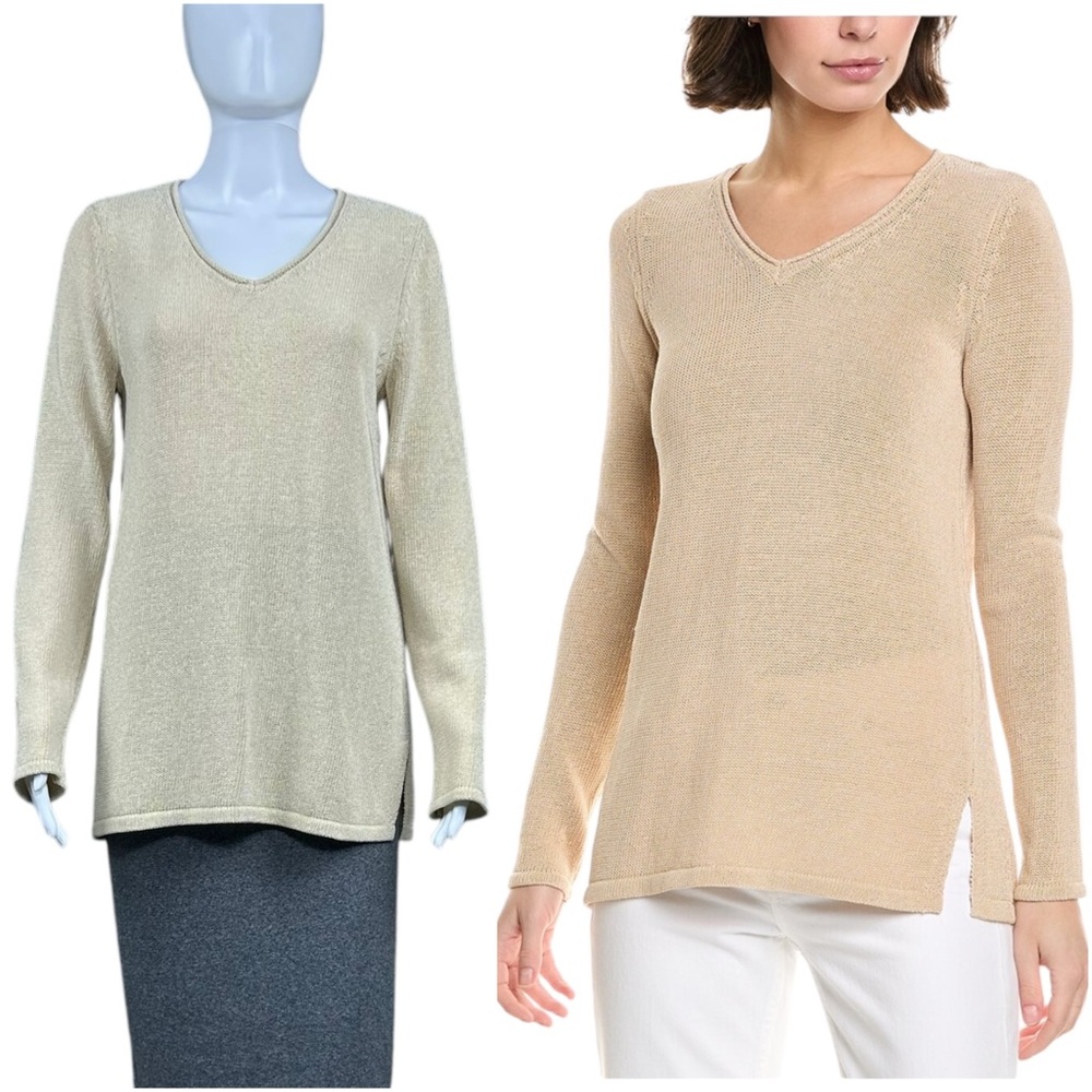 J.McLaughlin Callum V-Neck Sweater MEDIUM Sand Beige Tunic Old Money Beach